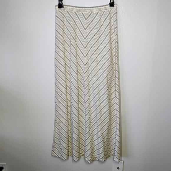 For Cynthia Linen Maxi Skirt Womens Small Striped Neutral Minimalist Lagenlook - Picture 1 of 10